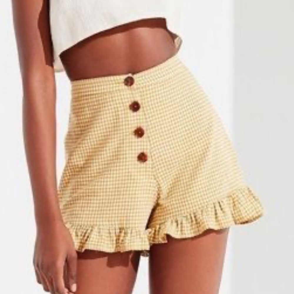 NWT Anthropologie Capulet High Waist Yellow Checkered Shorts with Ruffle Hem